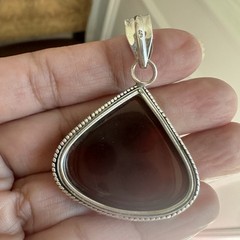 VTG Artisan Pendant 1.875 Inch Carnelian Agate Red Orange Gem 925 Sterling 12.6g