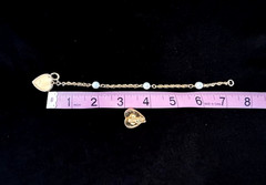 VTG CROWN TRIFARI WHITE Pearlescent Inset Gold Tn HEART Bracelet Earrings Set
