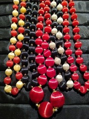 Vintage Lot 5 Silk Satin Necklace Retro Red Black Graduated Bead (B-5)