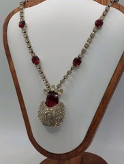 Vintage Kramer NY Red Rhinestone Statement Necklace Hollywood Regency Signed MCM