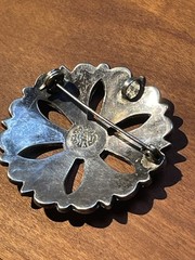 Vintage M. Ocampo Taxco Mexico Sterling Silver 925 Flower Brooch Pendant Inlay