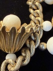 VTG Rare Napier Gold-Tone Chunky Fluted Bells W/White Lucite Clappers Bracelet