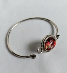 Vintage Mexico 925 Rope Accented Oval Diachroic Glass Tension Bangle Bracelet