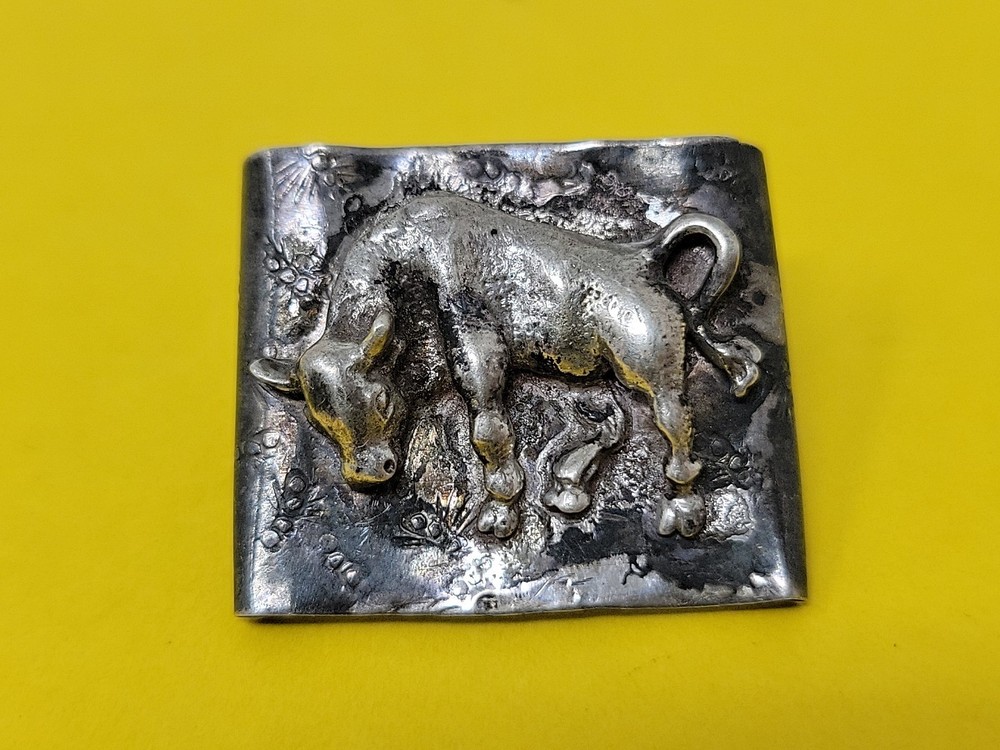 Vintage Buffalo Bison Cattle Lapel Pin Sterling Silver Western Design RARE