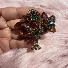 Vintage Juliana Colorful flower basket Rhinestone Brooch Pin rare find