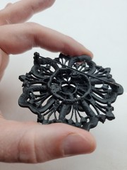 Vintage HUGE JET Black Japanned RHINESTONES Mourning BROOCH PIN FLOWER 2.5″