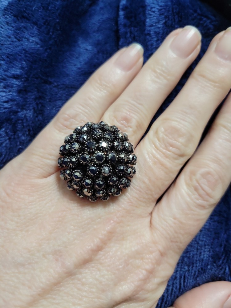 Vintage Black Rhinestone Dome Cocktail Ring