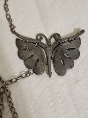 Vtg Signed Celebrity Silvertone & Enamel Large Butterfly Necklace