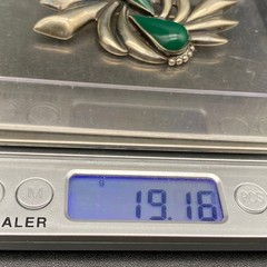 Vintage Mexico Green Onyx Sterling Silver Pin Brooch