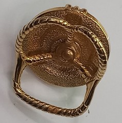 Vtg 1970s 1980s Scarf Slide Ring Gold Tone Large Pearl Cabochon Rhinestone Chunk