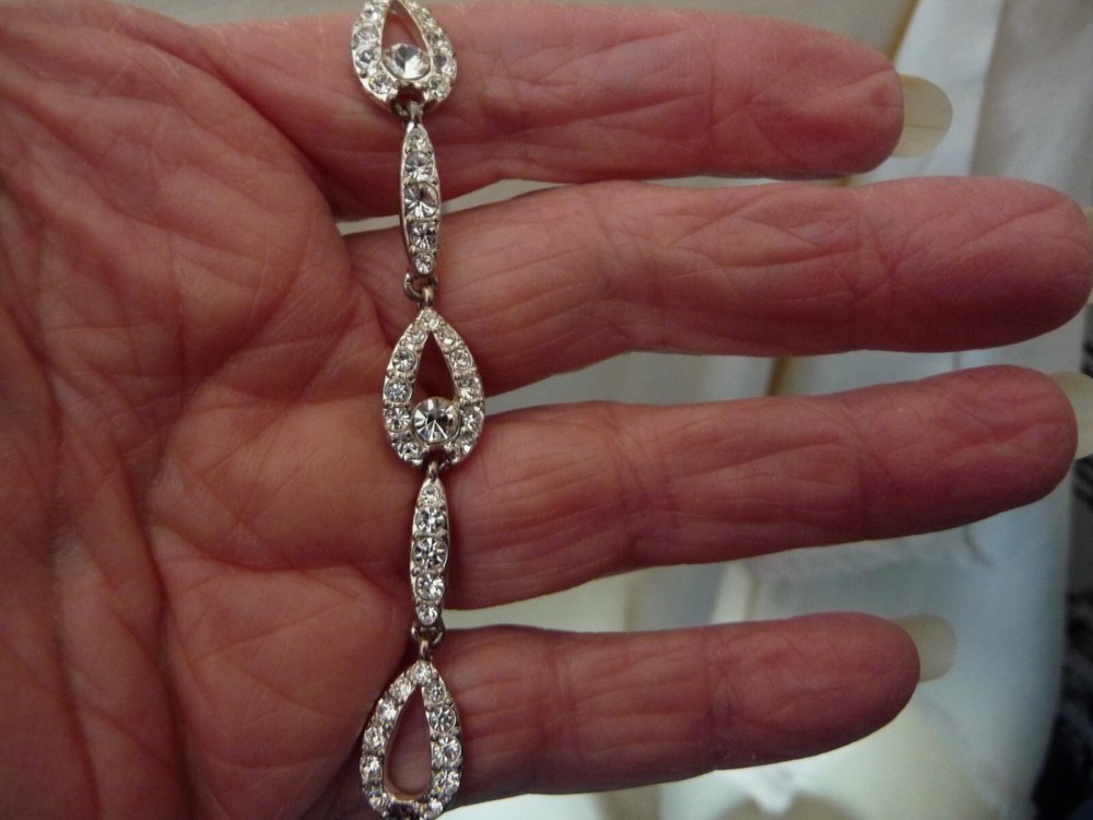 WEDDING SILVER TONE FAUX DIAMONDS RHINESTONE LINKS 3/8″W 7″L BRACELET #23/5A