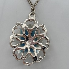 Vintage Virgin Mary Lucite Pendant Necklace Blue Faceted Religious Medal 18”