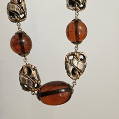 LOUIS ROUSSELET Necklace Amber Glass Beads & Brass 15″ Made In France Vintage