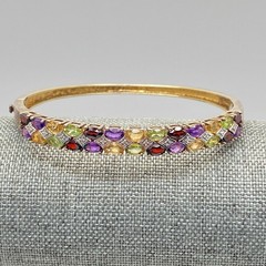 925 Sterling Silver Bracelet Multi Gemstone Heart Link Gold Filled 14K Vintage