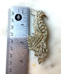 Vintage Bird Brooch Pot Metal Silver Tone Rhinestone Pin 3″