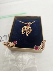 Vintage Fuller Brush Company Red stone “wings” Necklace & Earrings (JLY0279)