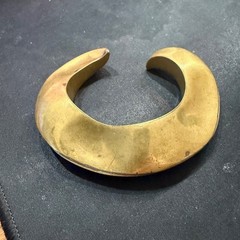 Antique Solid Brass Crescent Shaped Bangle Bracelet 2 Inch Opening