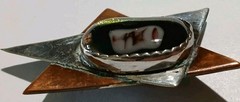 Vtg Mid Century Brutalist Copper Silver Art Dichroic Glass Star Brooch Pin