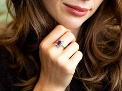 2.13Ct Thai Ruby and 1.56Ct Diamond 18k White Gold Cluster Ring Circa 1970