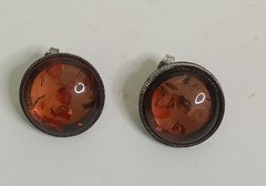 Vintage Baltic Amber Stud Earrings Cognac Sun Spangles Open Back Silver Tone
