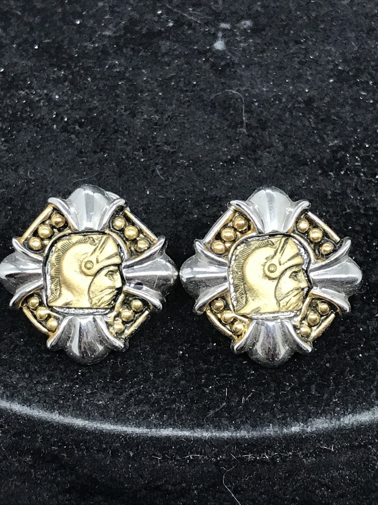 Vintage Costume Fashion Jewlery Silver tone faux Roman Coin Pierced Earring