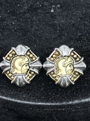 Vintage Costume Fashion Jewlery Silver tone faux Roman Coin Pierced Earring