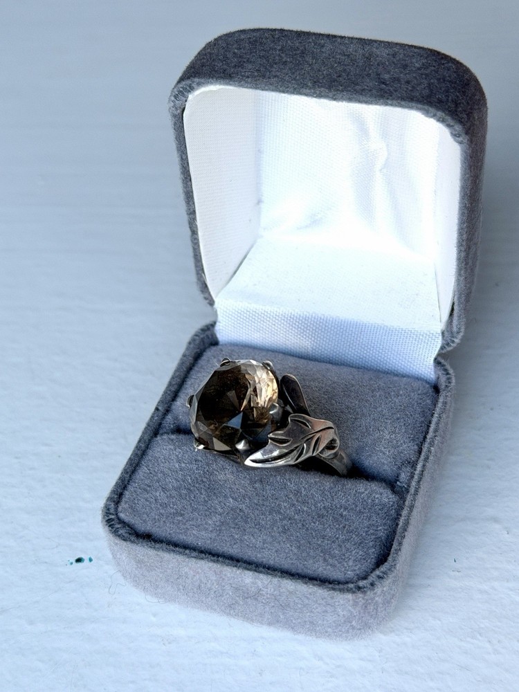 Vintage Sterling Silver Smoky Quartz Crystal Ring Size 7
