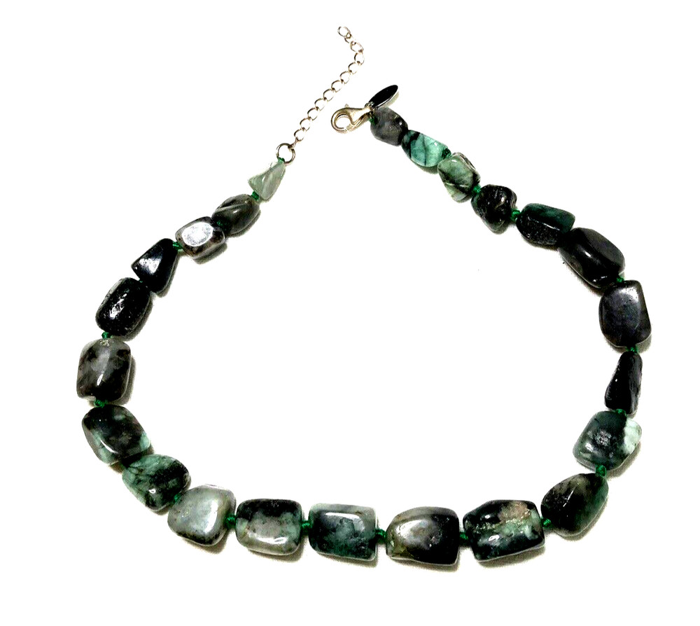 Vtg Stauer Necklace Emeralds in the Raw Silver 925 Lobster Clasp Green Artsy