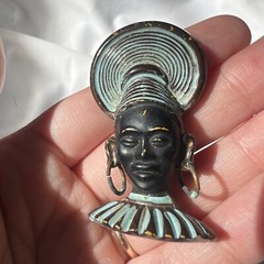 Vintage Art Deco Era African Princess Headdress Enamel Estate Costume Pin Brooch