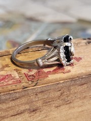 Vintage Black Onyx 18KT GE Silver Clear CZ Crystal Ring Size 9mm Art Deco