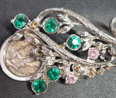 Mercury Head Silver Coin Metal Rhinestone Pin Brooch Vintage Jewelry Gift