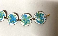 VINTAGE MCM- ENAMEL ON COPPER BRACELET- WHITE/BLUE/GREEN- SIGNED INGA