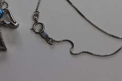Blue and White Topaz Angel Pendant Necklace Sterling Silver