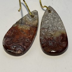 Crazy Lace Agate Teardrop Earrings Gold French Wire lightweight Gemstone Boho
