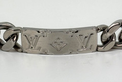 Authentic LOUIS VUITTON Silver Tone MONOGRAM CHAIN BRACELET M62486 w/ LV Box