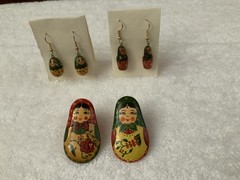 Vintage Matryoshka French Wire Earrings And Lapel Pins From The 70’s