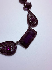 Vintage Purple Acrylic Victorian Style Necklace Gothic Retro Witchy Gunmetal