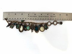 Vintage EXTASIA Signed GLASS INTAGLIO CAMEO Charm BRACELET Victorian Style