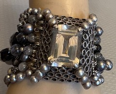 Stephen Dweck Hand Signed Rutilated Quartz Pearl Statement Bracelet Vintage OOAK