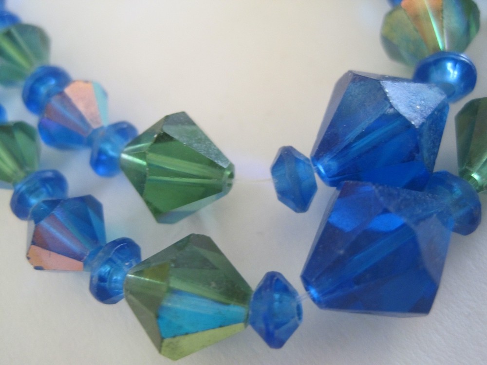 Blue Green Aurora Borealis Double Strand Necklace Choker Approx. 15″