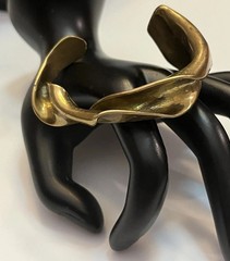 Vintage Modernist Brutalist Molten Sculpted Patina Bronze Thick Cuff Bracelet