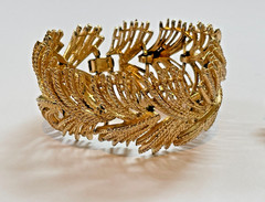 Vintage Gold Rope Twist Frond Bracelet & Clip Earring Set | 1960s