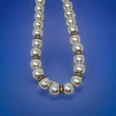 Glass Faux Pearl & Rhinestone Necklace Vintage 13.5mm 18″ – 21″ Adjustable
