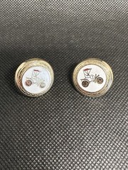 VTG CORO Signed White Enameled antique car Gold Tone Screw Back Earrings 0.9Inch