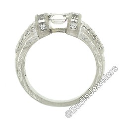 Vintage Platinum 1.35ct Floating Diamond w/ Accents Hand Engraved Work Band Ring