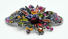 Dark Silver Tone & Multicolor Rhinestones Brooch Vintage