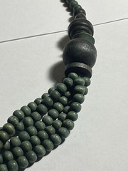 Vintage Wood Bead Necklace Dark Green Black 22.5” White Thread Spring Ring
