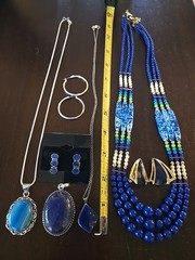 Lot Mix Lapis Lazuli 925 Chain Banded Agate Pendants Monet Earrings Necklace