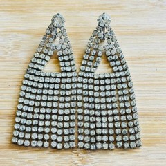 Sparkly Statement Earrings VTG Clip Crystal Austrian Rhinestone Dangle Waterfall