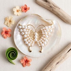 Elegant Gold-Plated Butterfly Brooch Pin with Cream Pearl Accents